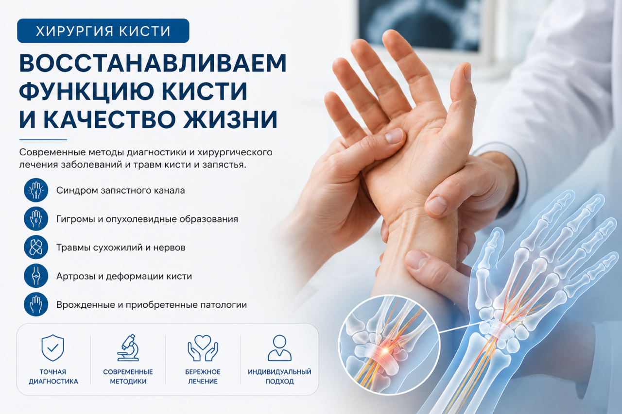Хирургия кисти, лечение нарушений функций кисти и запястья